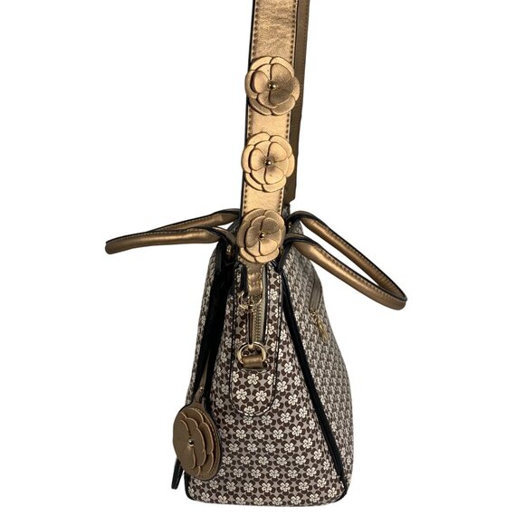 Brangio Italy Embellished Floral Print Handbag Detachable Strap Gold Accents - Picture 15 of 16